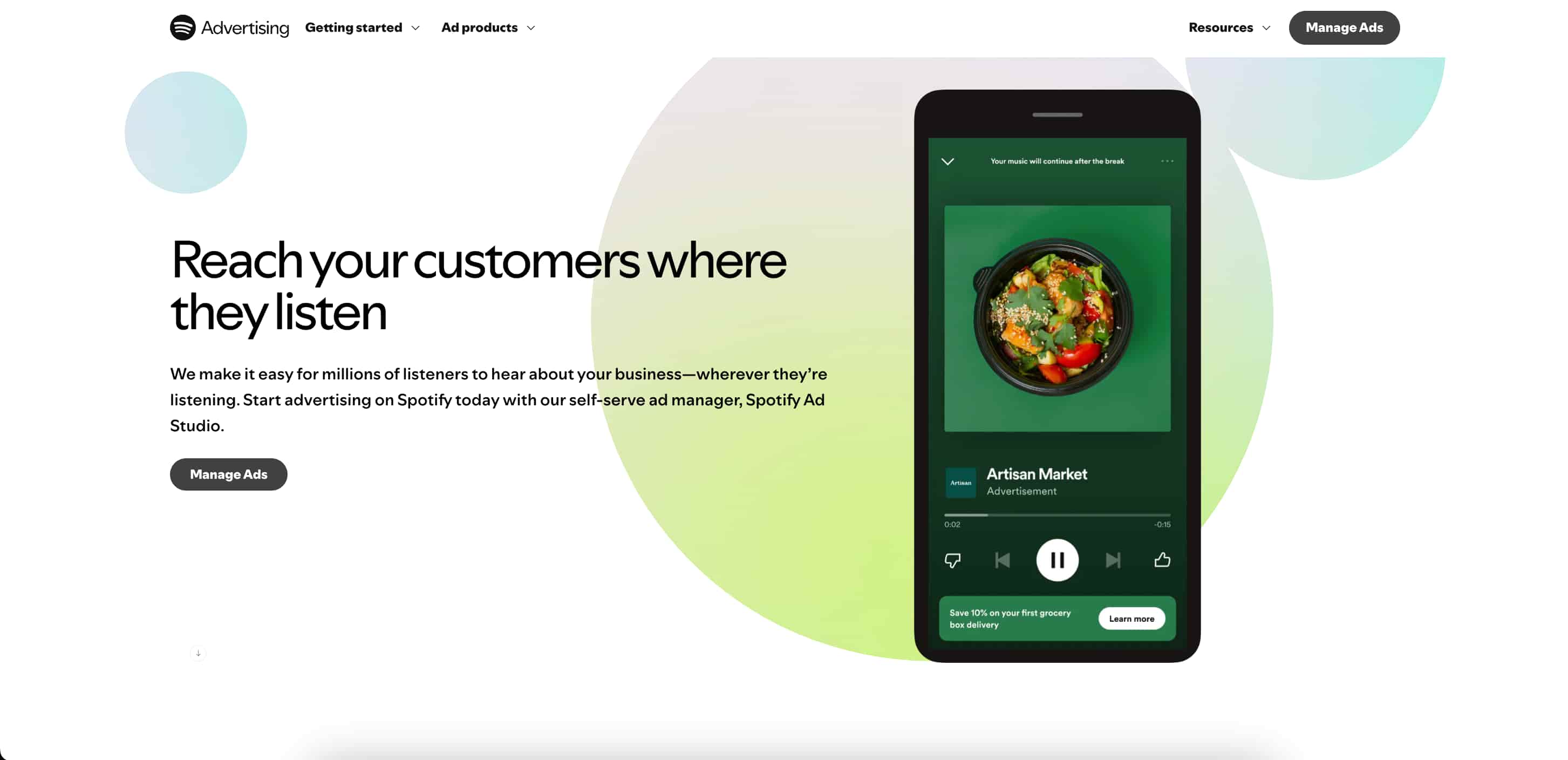 Spotify 广告首页